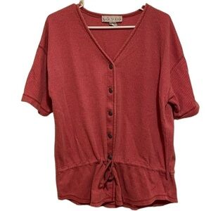 Vintage New York Style Blush Short Sleeve Drawstring Cotton Top Size Medium